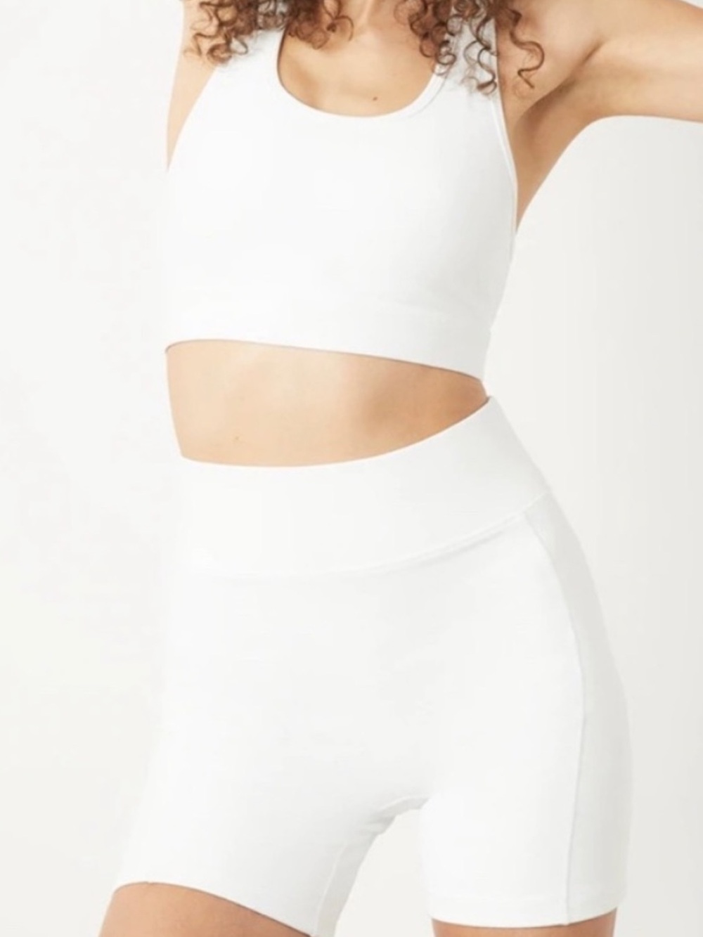 All access ribbed, white, high waisted biker shorts